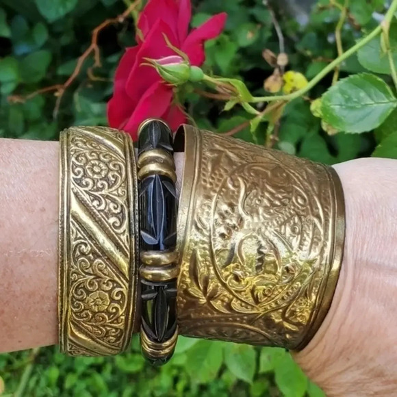 Vintage Brass Cuff and Bangle‎ Set - Picture 1 of 12